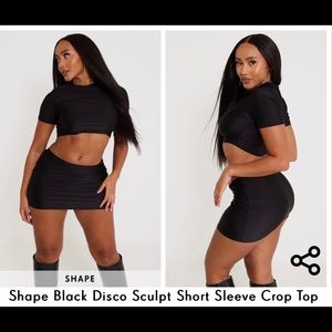 Shape Black Disco Sculpt Short Sleeve Crop Top